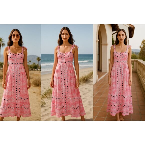 Juliet Dunn Women's Tie-Dye Maxi Dress Pink 1 Boho Chic Festival Resortcore - Picture 2 of 7